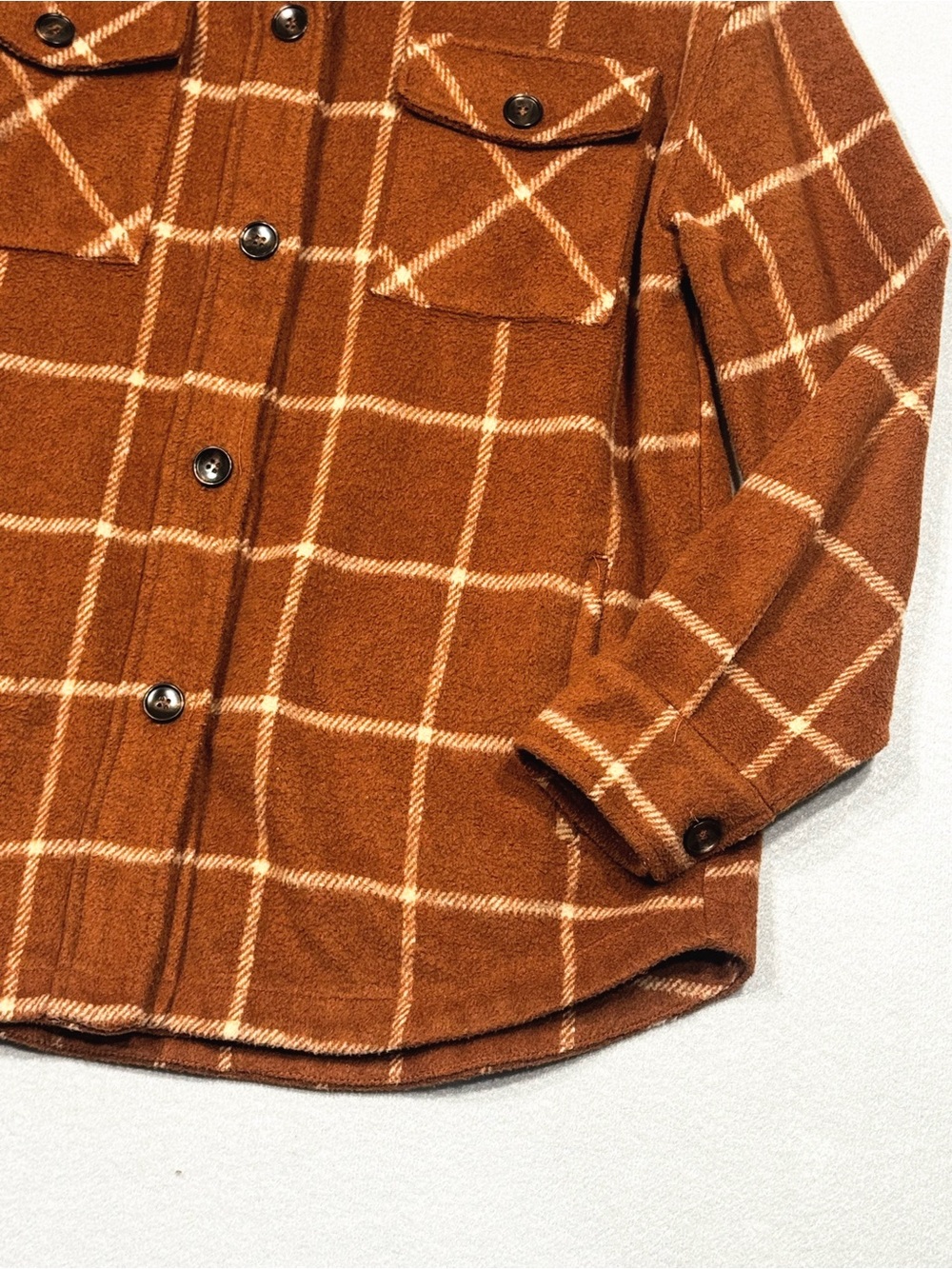 Staccato Plaid Flannel Shacket in Rust/Brown Oversized Small - Picture 3 of 8